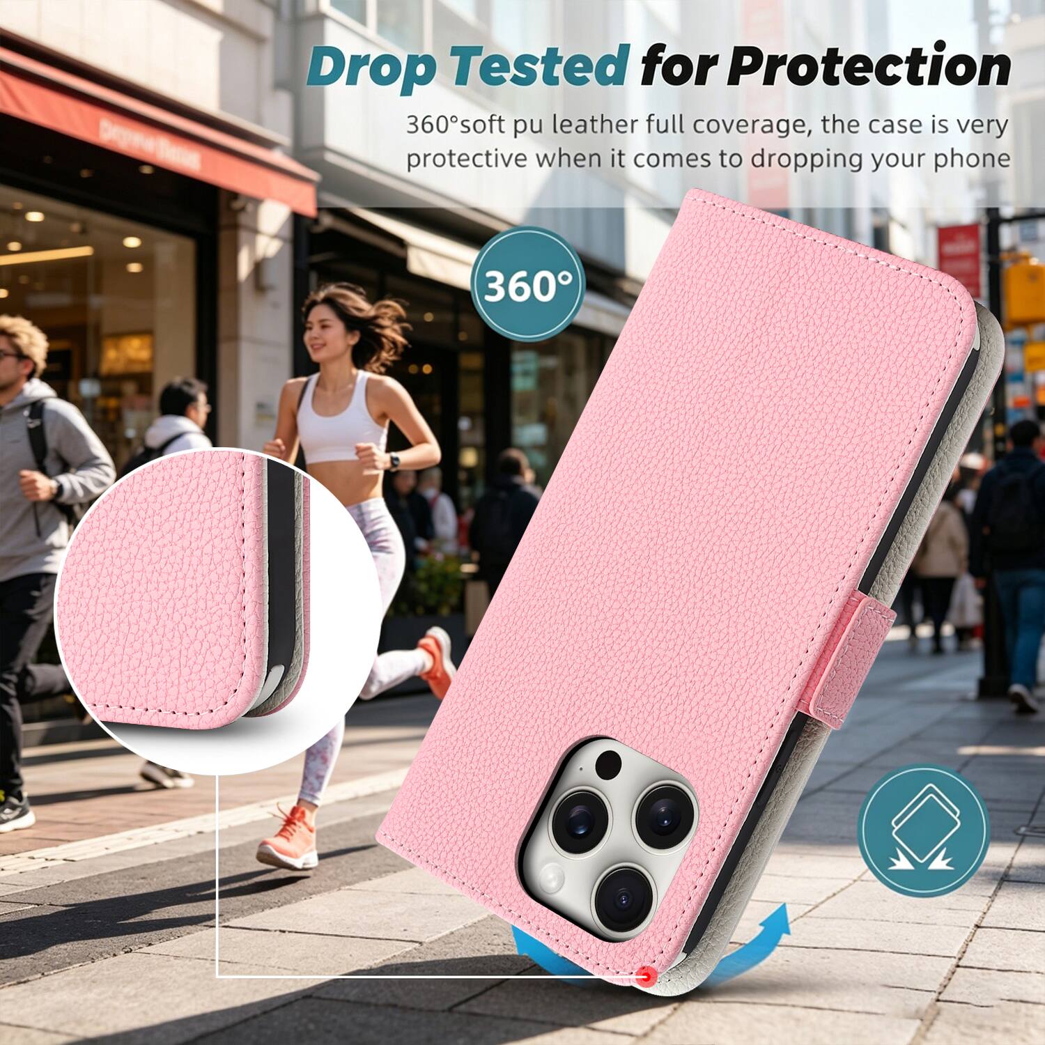 Drop Tested for Protection  
360° soft pu leather full coverage, the case is very protective when it comes to dropping your phone