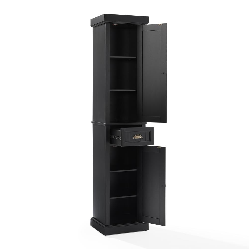 Angle. Crosley Furniture - Seaside Tall Linen Storage Cabinet - Distressed Black.