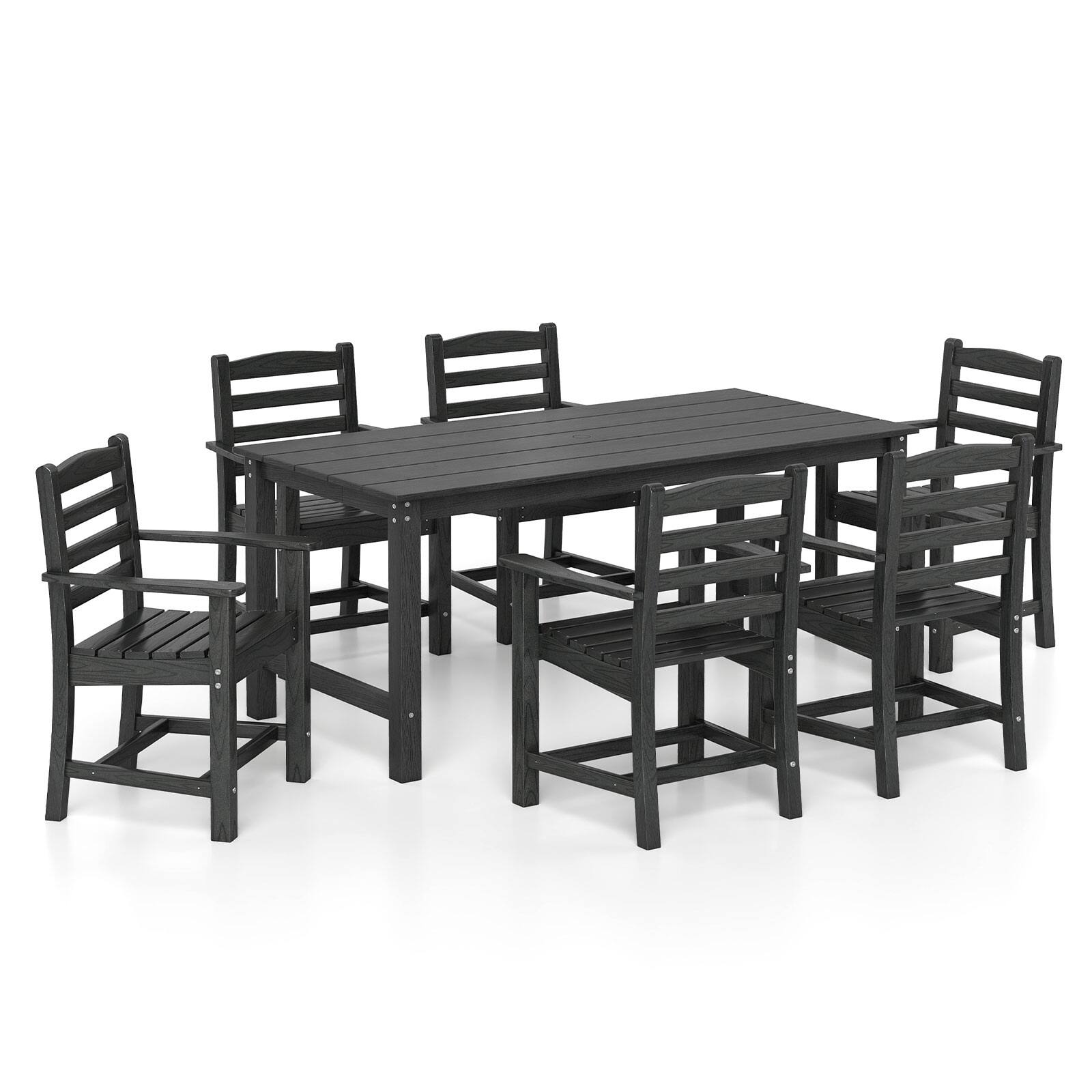 Alt View 7. Gymax - Gymax 7 PCS Outdoor Dining Table Set for 6 People Rectangle Table & 6 Armchairs Black - Black.
