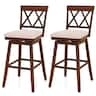Costway - 2 PCS 29" Bar Stool Wooden Chair with Contoured Backrest Swivel Padded Seat for Kitchen - White