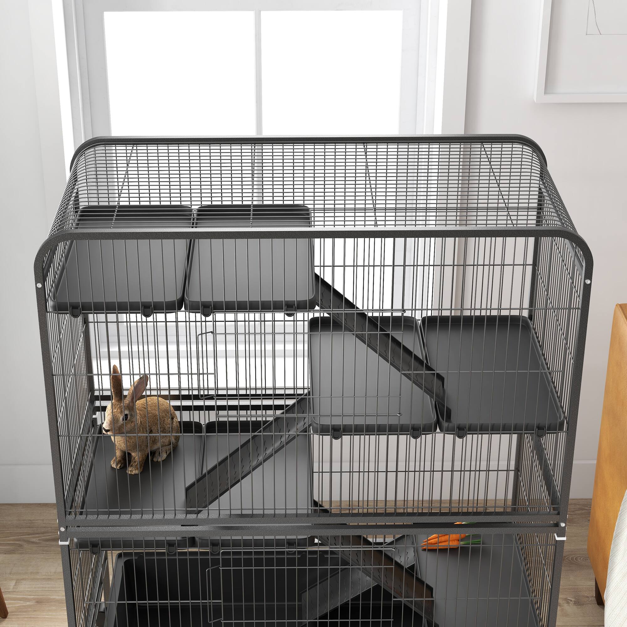Alt View 5. Pawhut - 53.5" Small Animal Cage, 5-Level Metal Ferret/Bunny Cage with Wheels, Removable Tray, 2 Front Doors, Ramps.