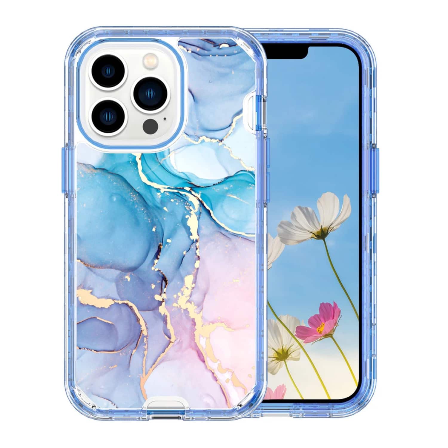 Stock Preferred - Marble Rugged Case for iPhone 16 Pro Max - Light Blue
