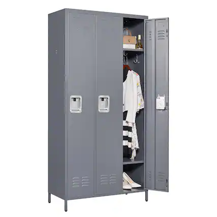 Front. Boyel Living - 3-Door 72"H Metal Storage Locker Cabinet with Lock, Gray Employee Lockers for Gym/Office - Grey.