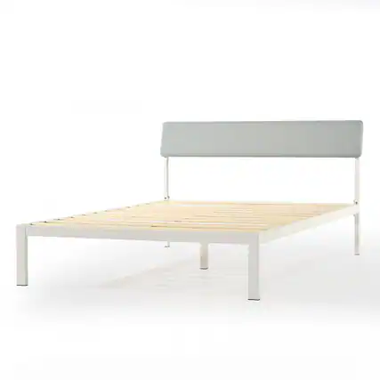 Front. Mellow - Mellow KERA Metal and Wood Platform Bed Frame with Angled Headboard, Full, White - White.