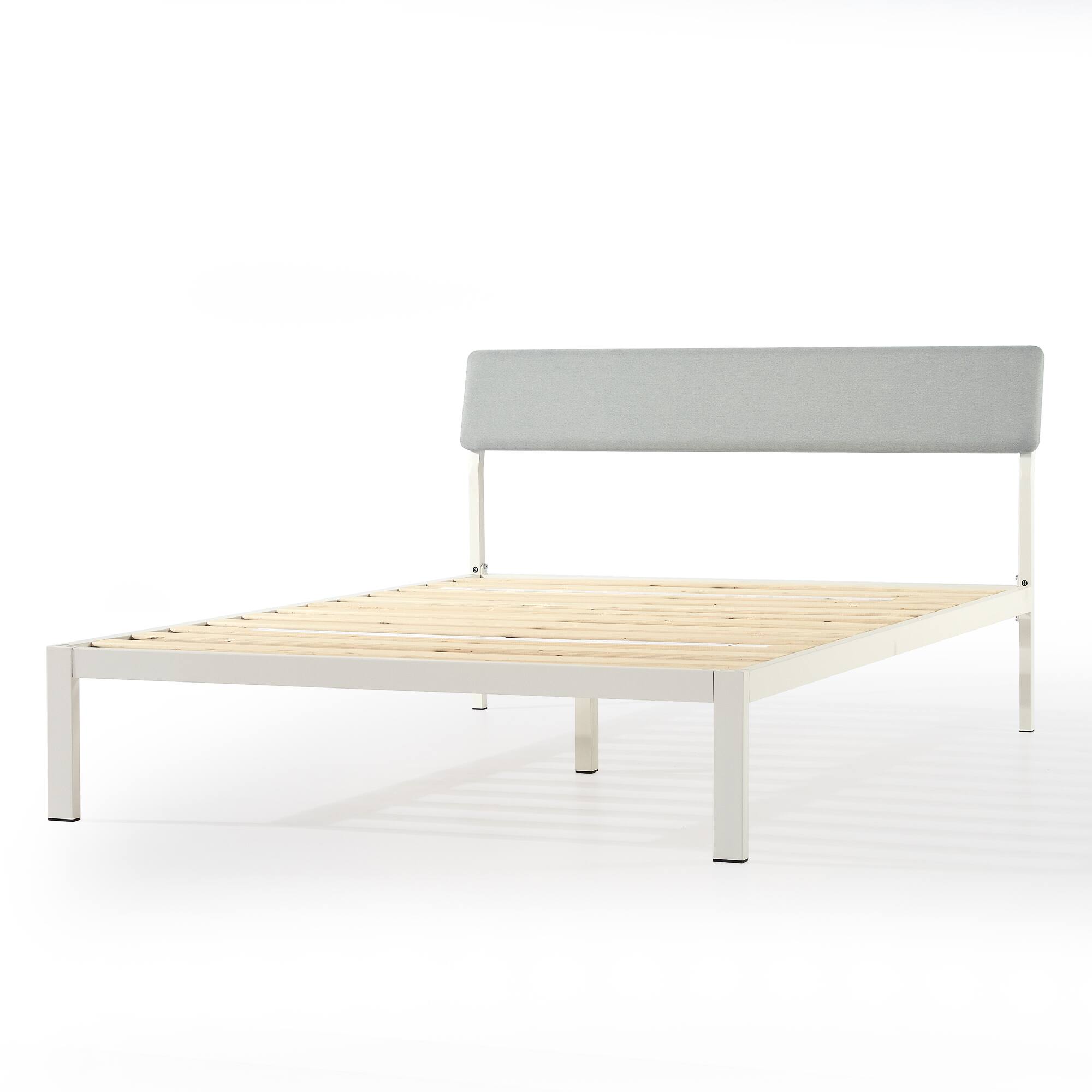 Front. Mellow - Mellow KERA Metal and Wood Platform Bed Frame with Angled Headboard, Full, White - White.