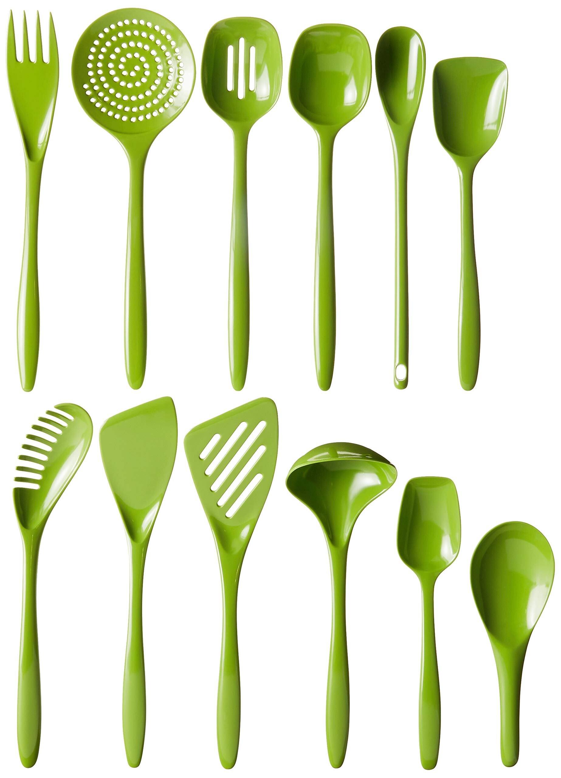 Angle. Hutzler - 12 Piece Cook & Serve Melamine Utensil Set - Green - Green.