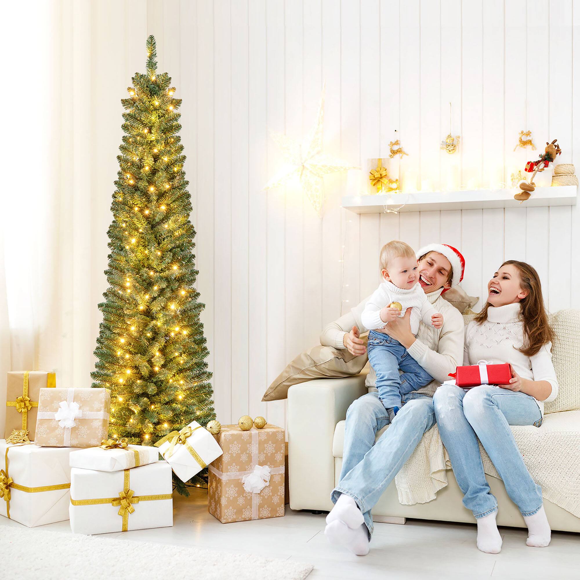 Alt View 4. Gymax - Gymax 6 FT Pencil Christmas Tree w/392 Memory Wire Branch Tips 140 LED Lights for Home - Green.