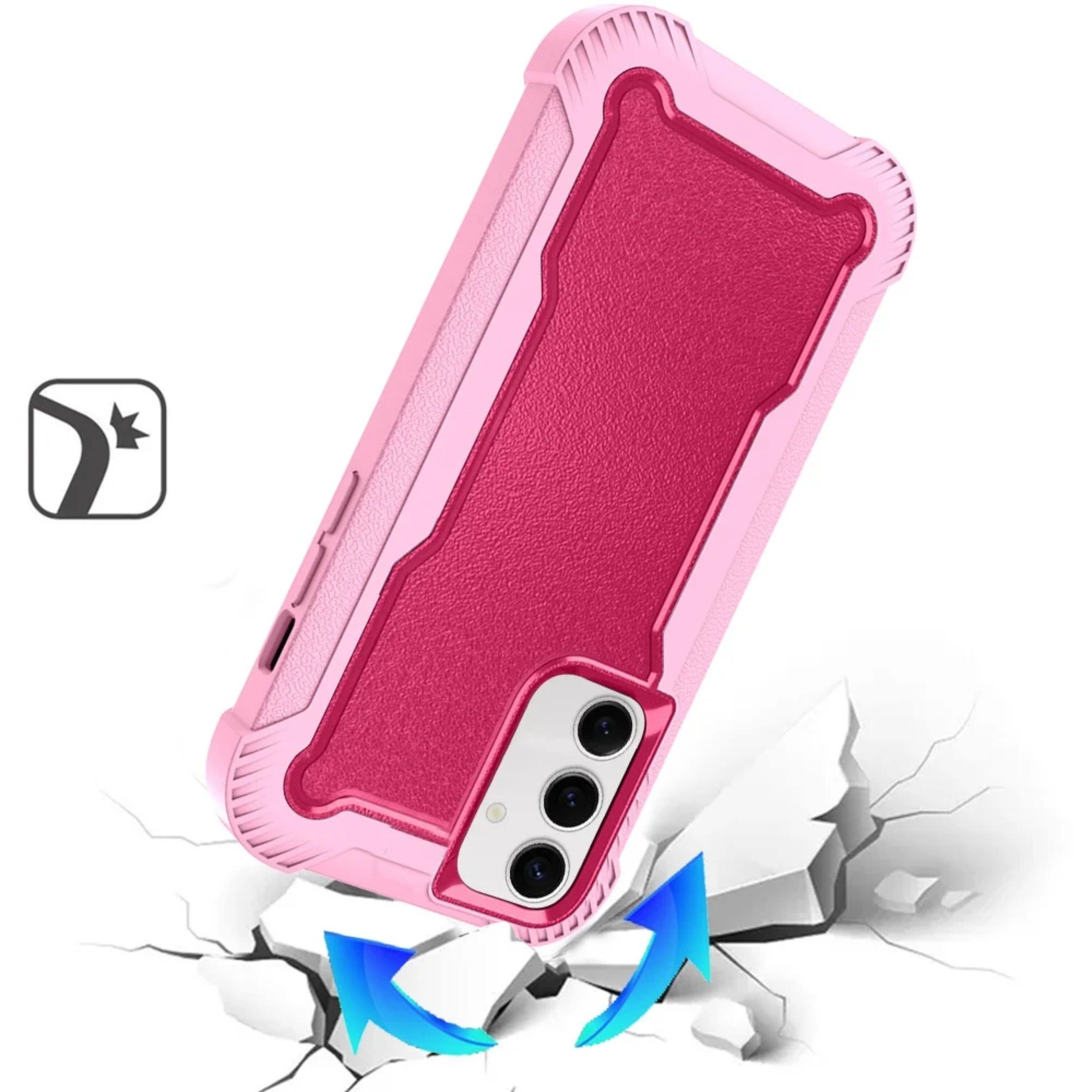 Left. Kitcheniva - Thick Layered Shock Absorbent Cover Plus Tempered Glass For Samsung S25 Plus/S24 Plus Hot Pink - Hot Pink.