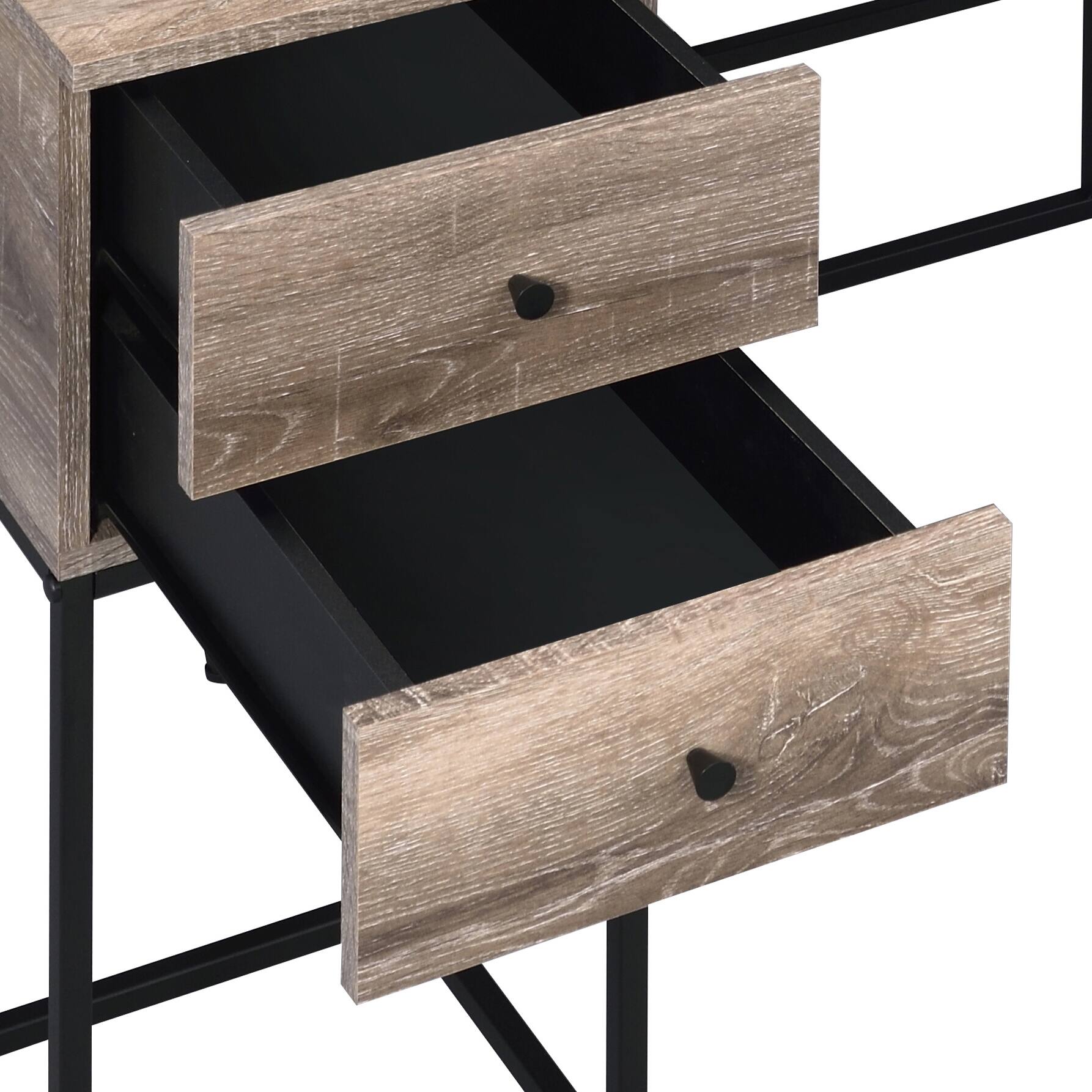 Alt View 1. TinyHomie - Rustic Oak and Black 4-drawer Writing Desk - Black and Brown.