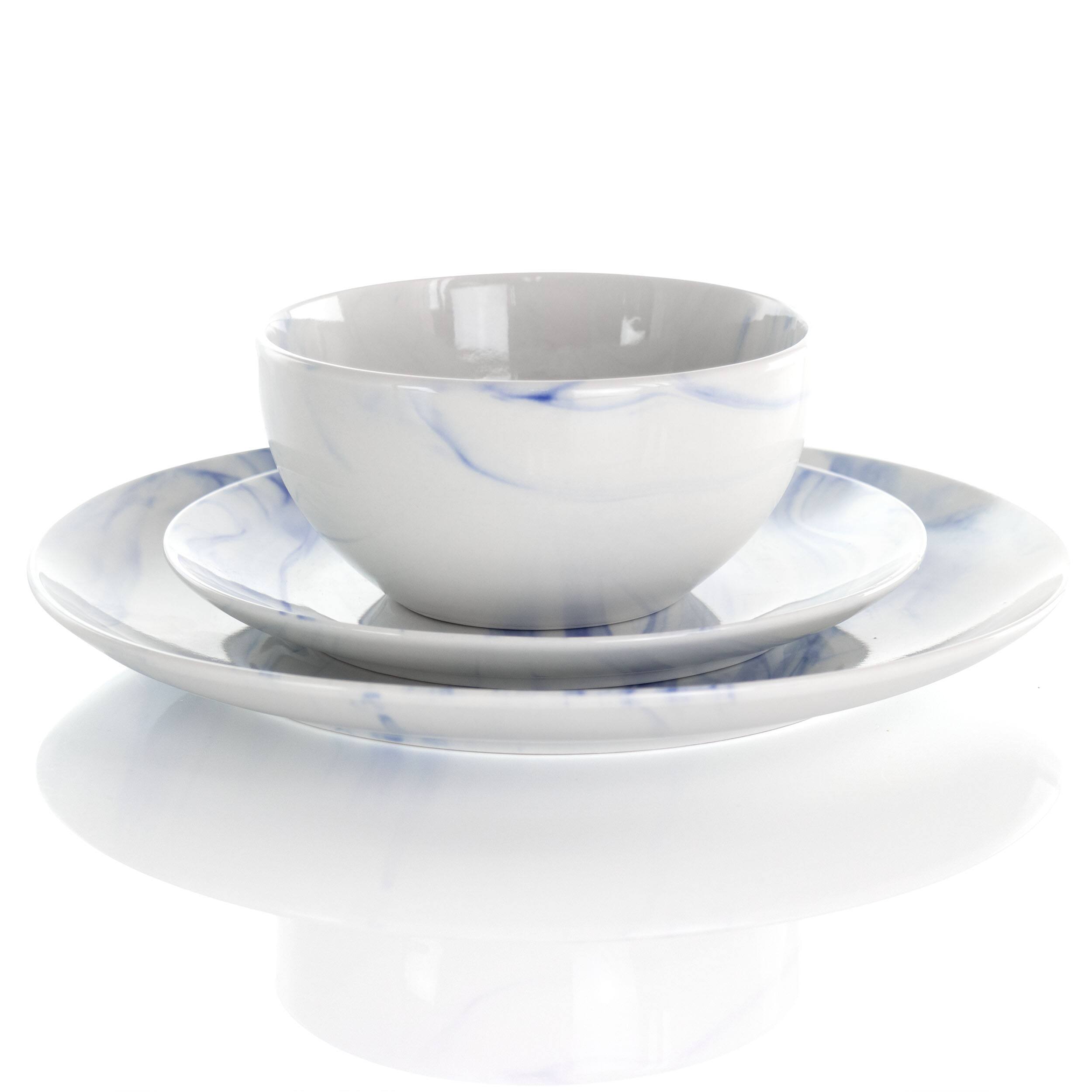 Alt View 1. Elama - Elama Fine Marble 16 Piece Stoneware Dinnerware Set in Blue and White - Blue and White.
