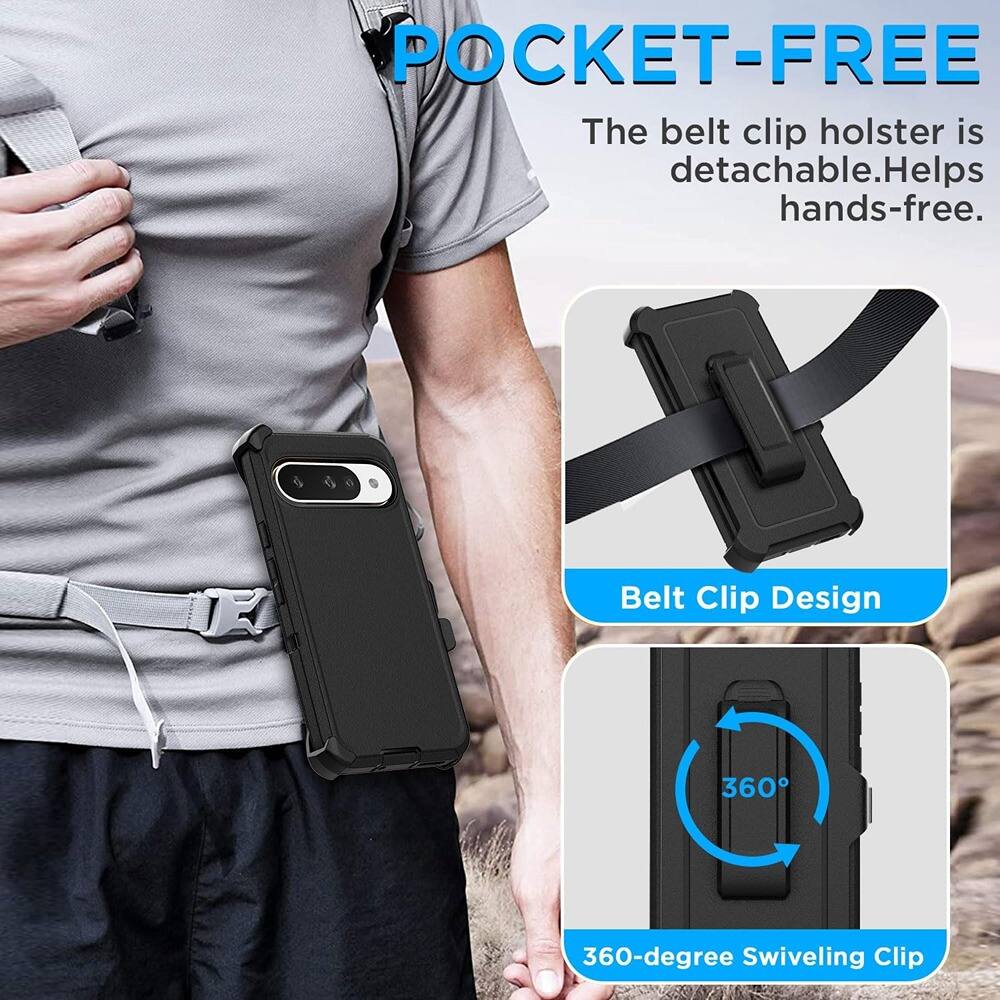 POCKET-FREE  
The belt clip holster is detachable. Helps hands-free.  

Belt Clip Design  

360-degree Swiveling Clip