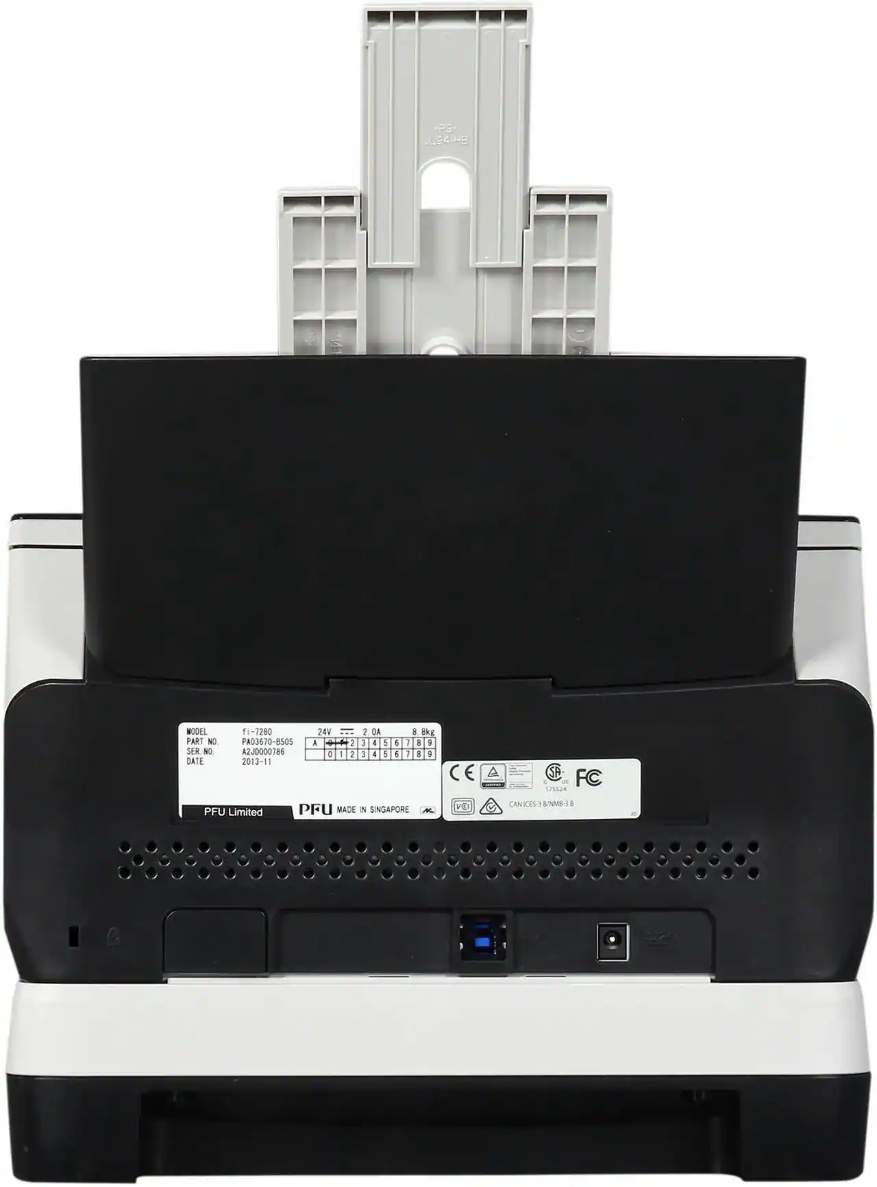 Sure, here is the corrected and grouped text from the image:

---

**PS- JL84-HB**

**WOOEL PART NO**  
PA03670-8505

**SER NO**  
A2J0000786

**DATE**  
2013-11

**241 A C 1 I 1 2 2 OA 1 5 3 . 1 . A A UKE 1 A 1 I A 1 E SP FC 175528**

**PFU Limited**  
MADE IN SINGAPORE

**CAN/CE-3 BNM-B-8**

**MODEL**  
f1-7280

**PART NO**  
PA03670-8505

**SER. NO**  
A2J0000786

**DATE**  
2013-11

**24V**  
2.0A  
8.8kg

**CE**  
**FC**  
**PSE**  
**FCC**  
**IC**  
**C**  
**PFU Limited**  
**MADE