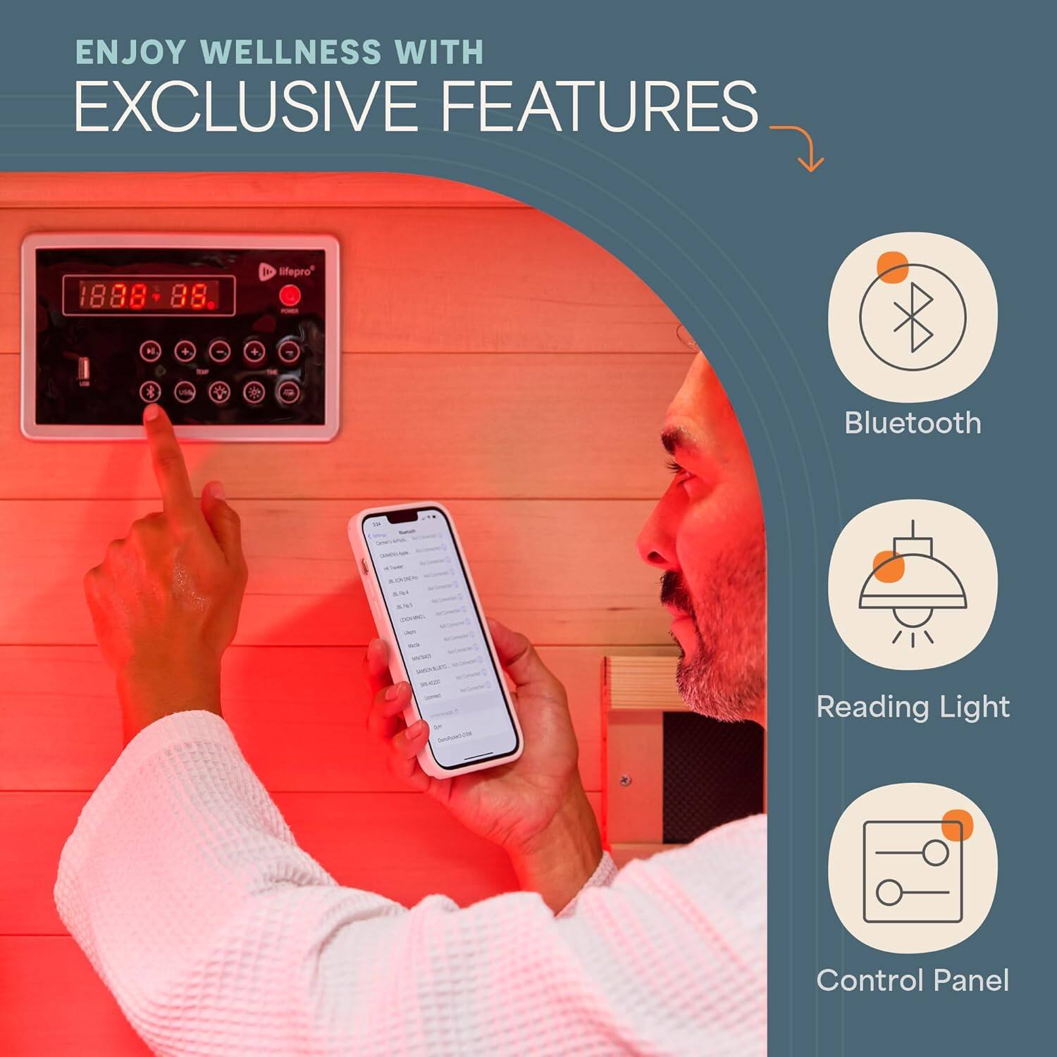 ENJOY WELLNESS WITH EXCLUSIVE FEATURES

- Bluetooth
- Reading Light
- Control Panel