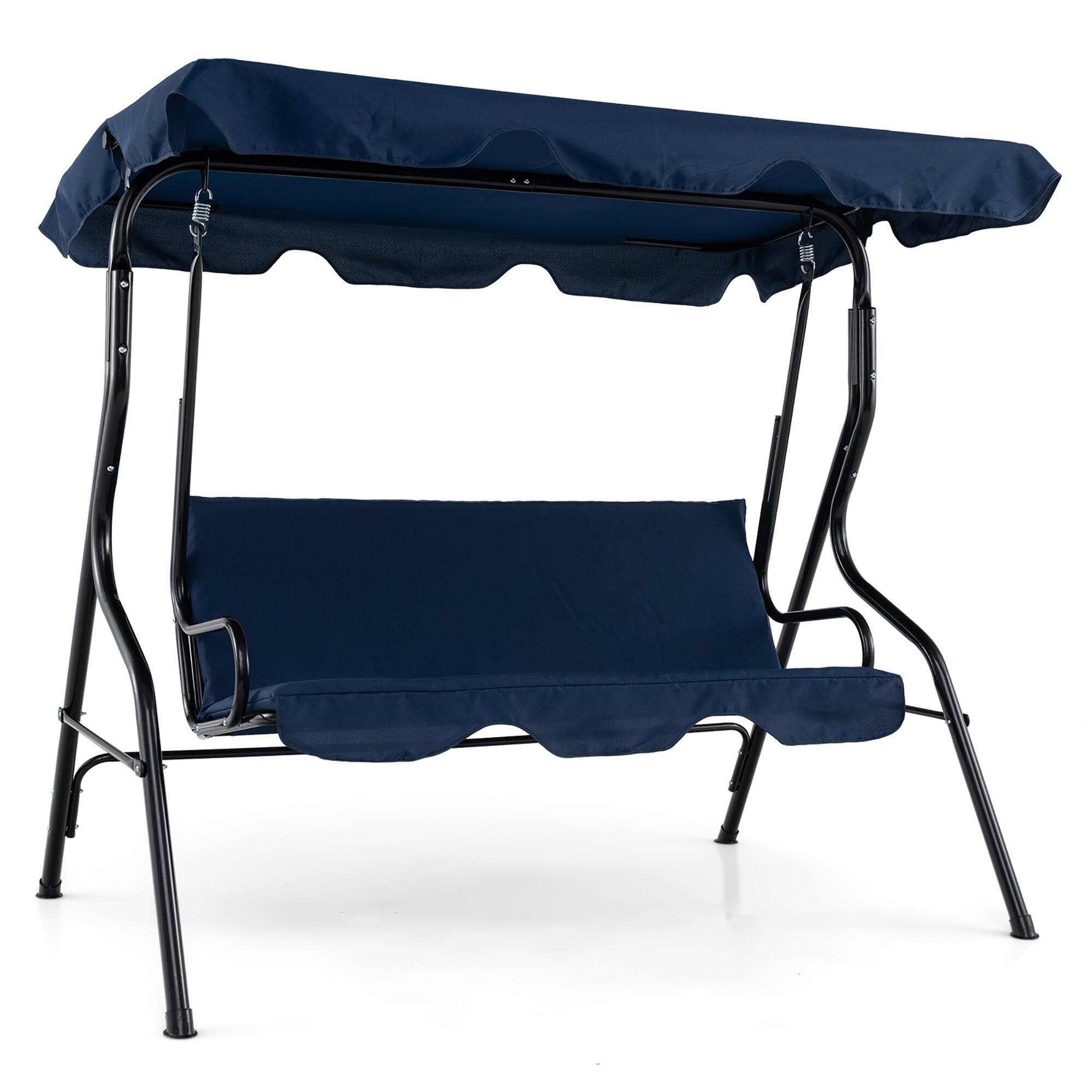 Alt View 1. Gymax - Gymax 3-Person Swing Chair Porch Swing Seat w/ Adjustable Canopy Removable Cushion Navy - Navy.