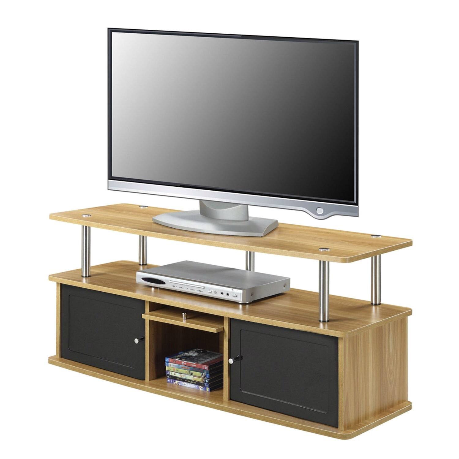 SlickBlue - Sleek 50-Inch TV Stand in Wood Finish for Home Entertainment - Light Oak, Black