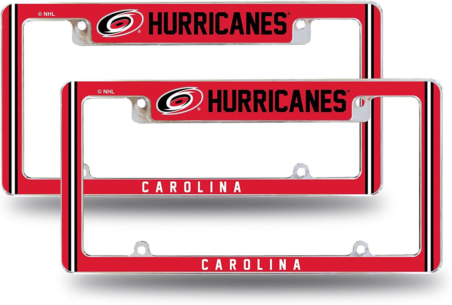 Carolina NHL Hurricanes (Set of 2) Chrome Metal License Plate Frames with Bold Full Frame Design