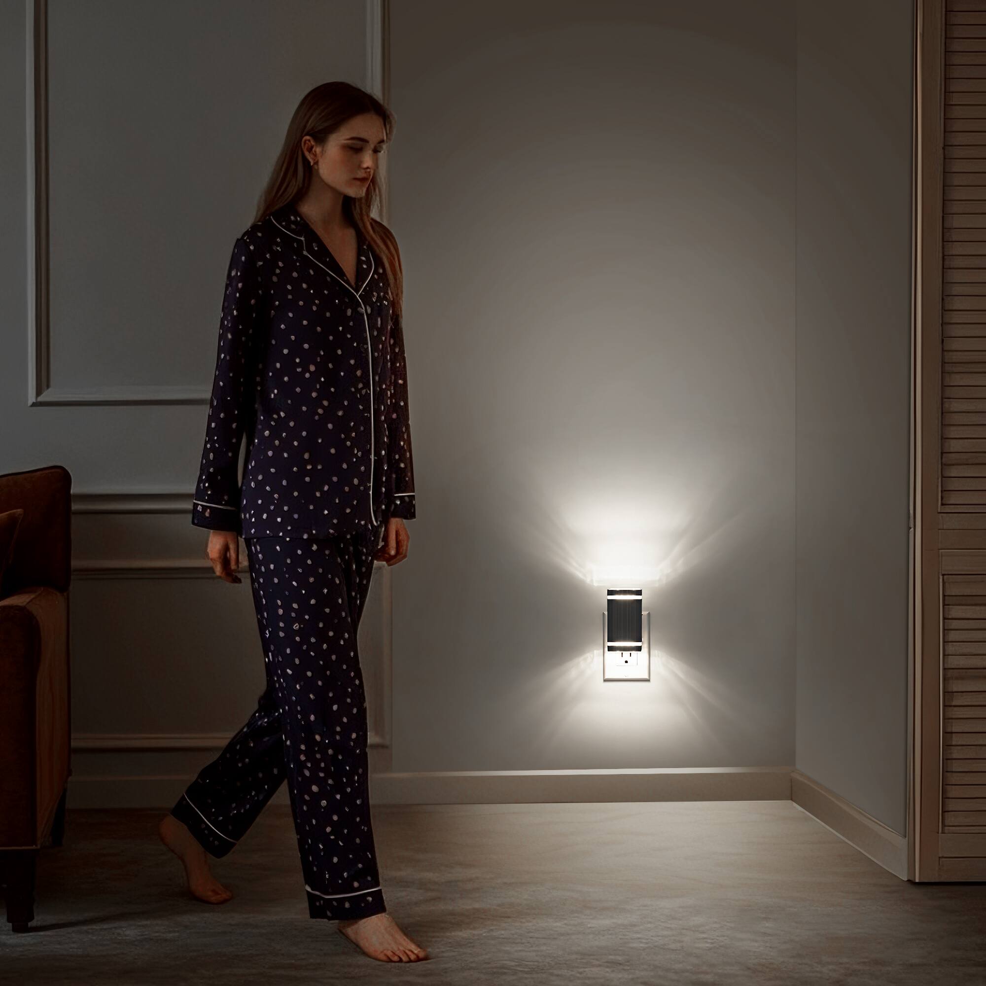 Alt View 1. Jandcase - JANDCASE 4-Pack 1W  Plug-in Night Light, 5000K Daylight White, Square Frosted Shade, Wall Sconce Style, Slide Dimmer - Black.