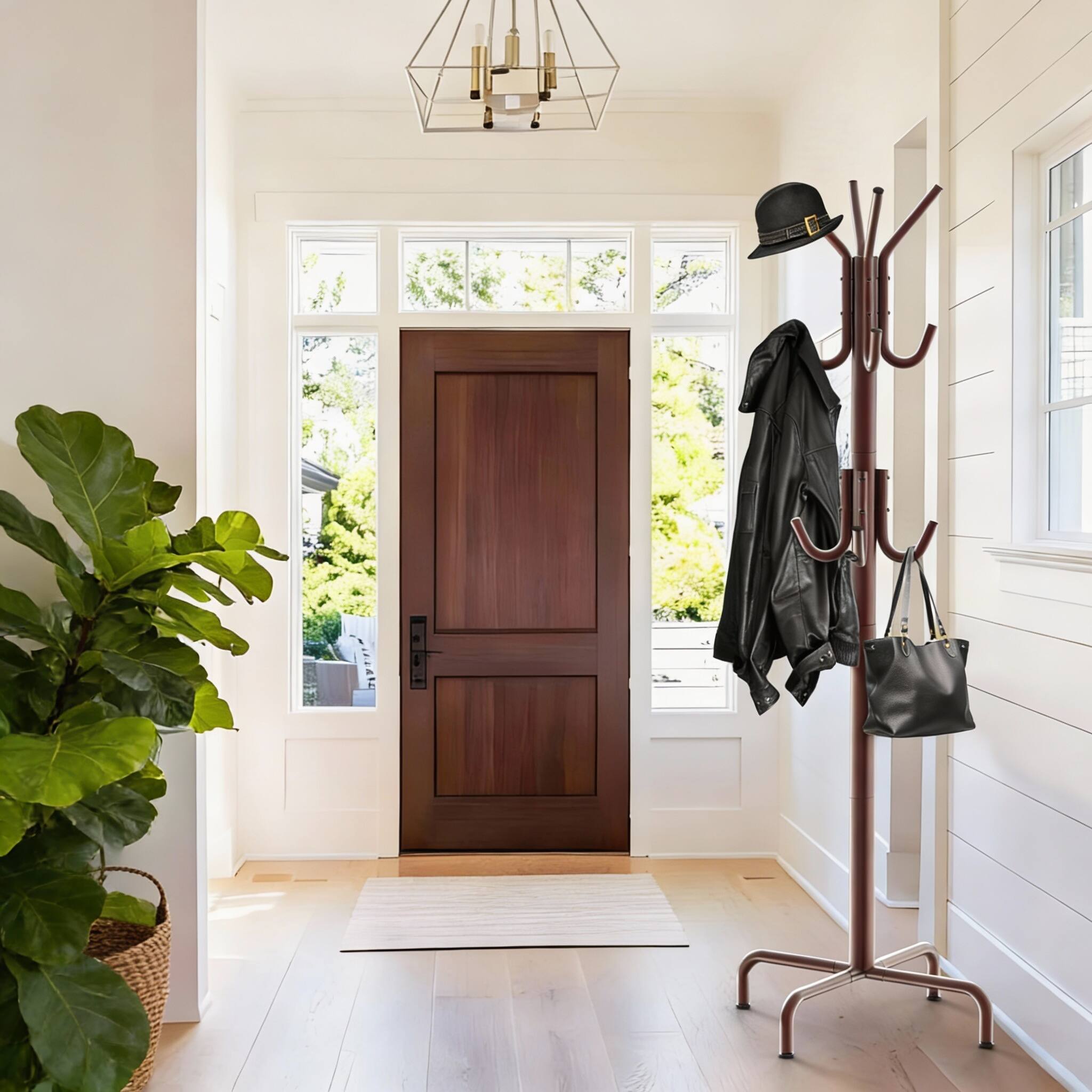 Alt View 1. Frangdom - Metal Standing Coat Rack with 12 Hooks Classic Finish - Bronze 15.3"D x 15.3"W x 72"H.