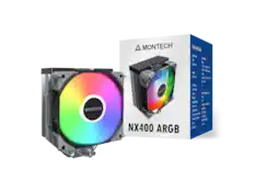 MONTECH NX400 ARGB
SPECIFICATION
Model Name: NX400 ARGB
Color: Black
Dimensions: 120 x 120 x 30 mm
Net Weight: 0.35 kg
CPU Socket: LGA 1155/1156/1150/1151/AM4
Red Ring: 4
Fan Support: 1
Speed: 1000-1600 RPM ±10%
Bearings: SSO
Voltage: 12V
Voltage Range: 105-135V
Connector: 3-pin
Airflow: 63.6 CFM
Static Pressure: 2.35mmH2O
Start Pre-Load: 0.05A
Noise Level (Max): 28.5dB(A)
Warranty: 1 year
M T a Sde la Sinerin 3 3m p Nl y 0 Sxe E a E a he hps I i pper Sped I S0 N koig E by D W Comece BO lir R l 15ml