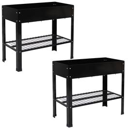 Sunnydaze - Galvanized Steel Raised Bed with Mesh Shelf - Set of 2 - Black