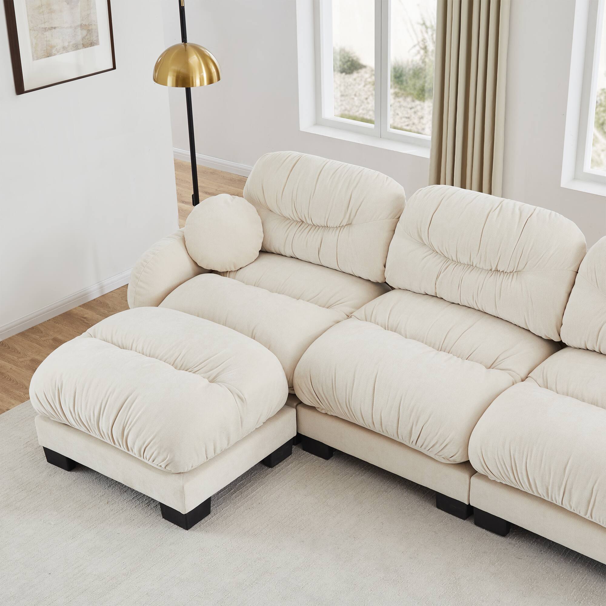 Alt View 5. Anysun - 4-Seater U Shape Sectional Couch with 2 Ottomans, Chenille Fabric, High-Density Foam & Curved Armrests for Living Room - Beige.