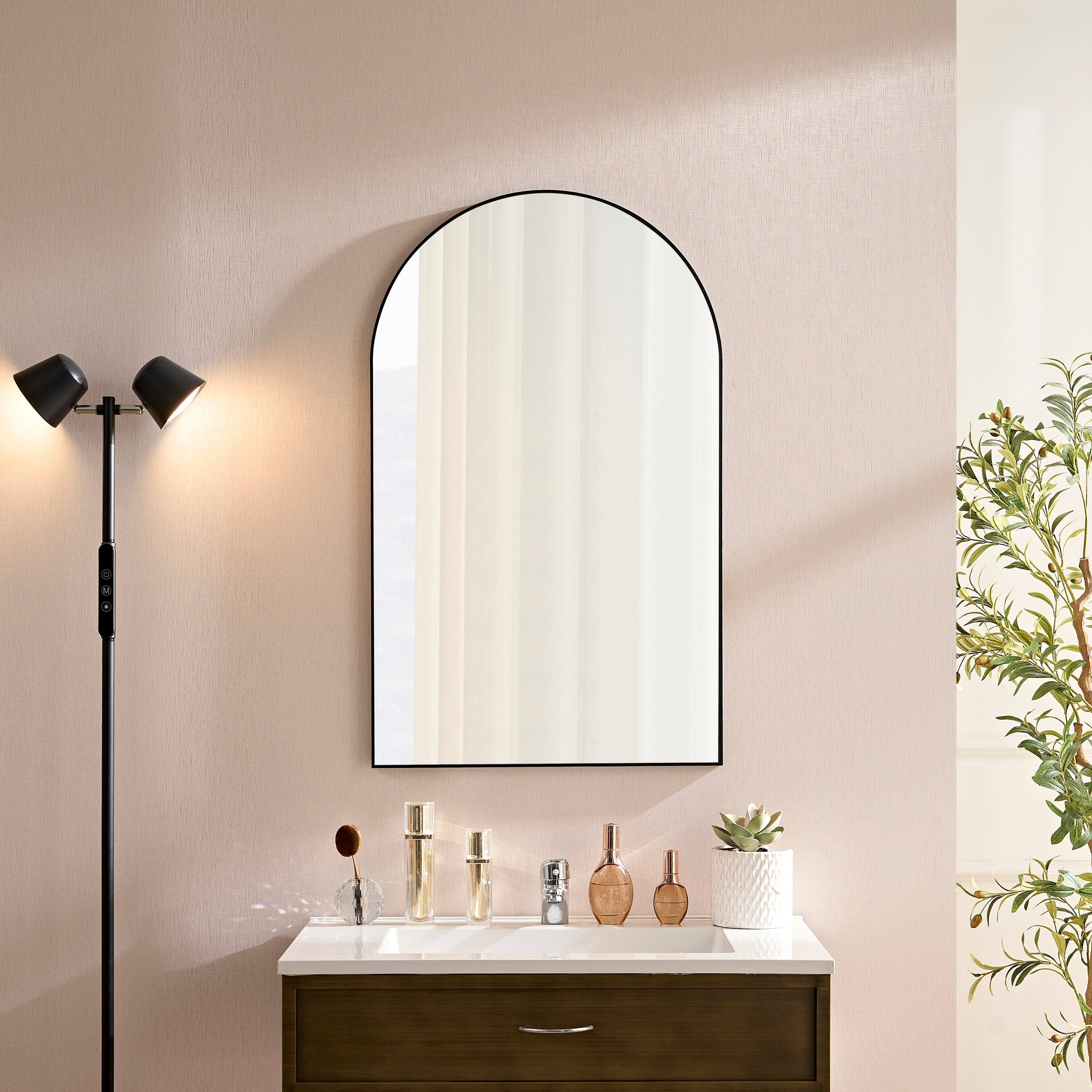 Front. BreeBe - 36x22 Black Metal Arched Wall Mirror Vanity Dressing Mirror for Bathroom Living Room Bedroom Horizontal & Vertical - Black.