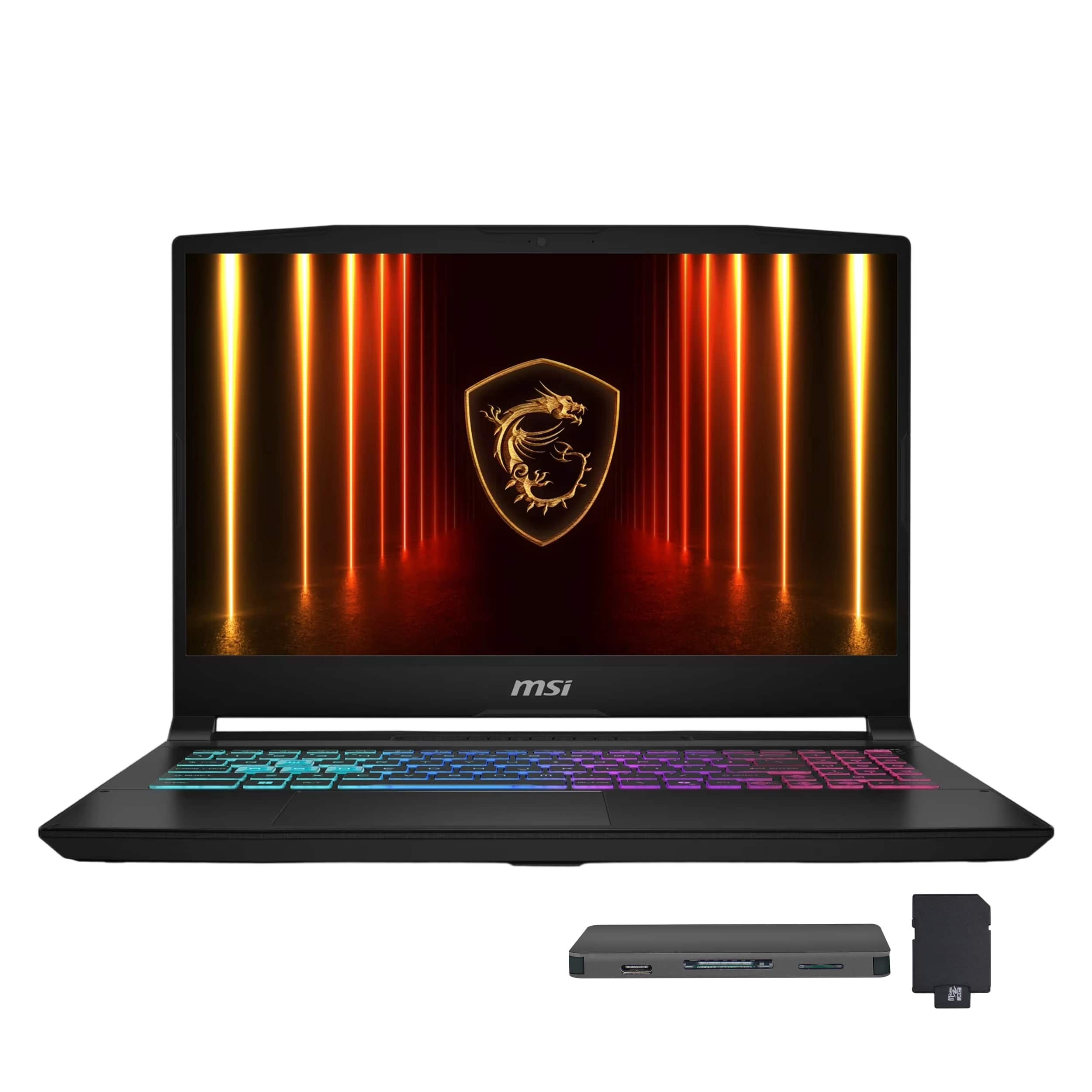 Front. MSI - MSI Katana 15.6" Gaming Laptop,Intel i7-14650HX,GeForce RTX 5070,16GB RAM,1TB SSD+1TB Dock Set,Backlit,Win 11,Black - Black.
