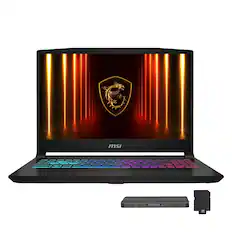 Front. MSI - MSI Katana 15.6" Gaming Laptop, Intel i7-14650HX,RTX 5070 8GB GDDR7,32GB DDR5,2TB SSD+512GB Dock Set,Win 11 Pro,Black - Black.