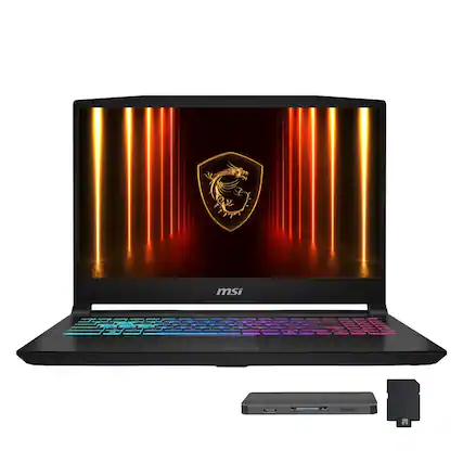 Front. MSI - MSI Katana 15.6" Gaming Laptop,Intel i7-14650HX,GeForce RTX 5070,16GB RAM,1TB SSD+1TB Dock Set,Backlit,Win 11,Black - Black.