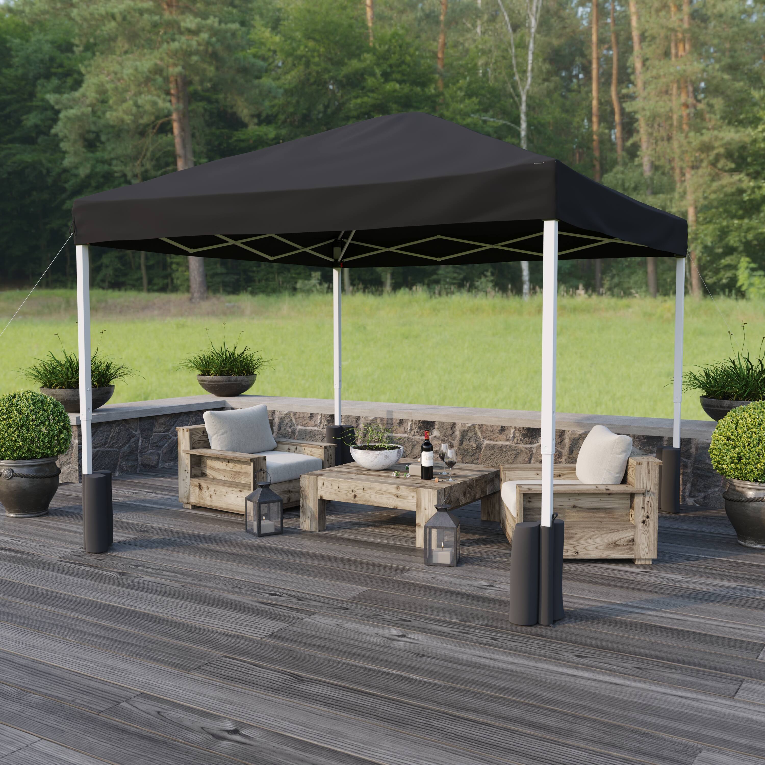 Alt View 5. Emma + Oliver - Ukko 10'x10'  Weather Resistant, UV Coated Pop Up Canopy Tent with Sandbags and Wheeled Case - Black.