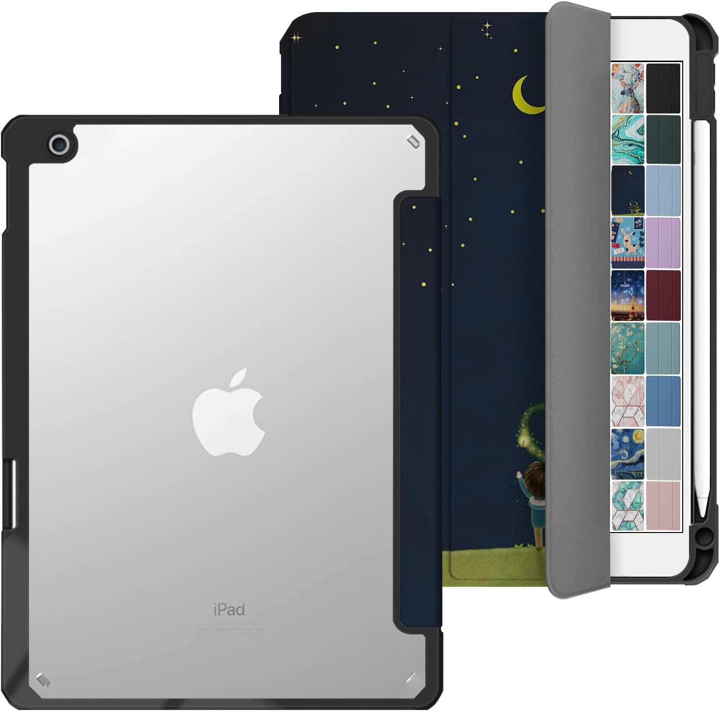 Front. DuraSafe Cases - iPad 10.2" 9th/8th/7th Gen 2021/2020/2019 Pencil-Holder TPU Case with Magnetic Viewing Stand A2197 A2200 A2198 A2199 - Night Sky.