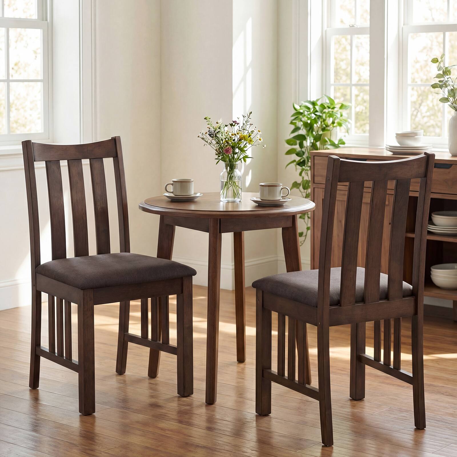 Alt View 5. Gymax - Gymax Rubber Wood Dining Chairs Set of 4 Farmhouse Kitchen Chairs Brown&Brownish Gray - Brown.