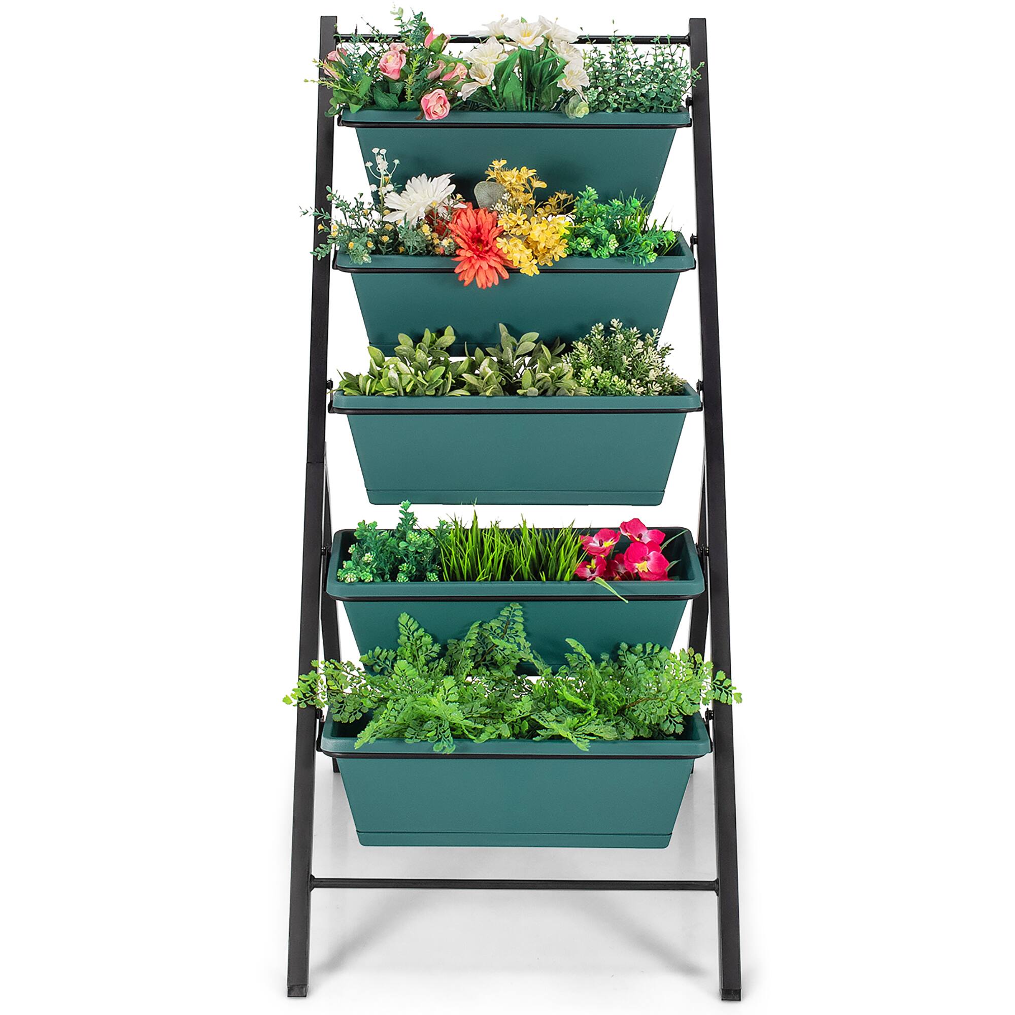 Alt View 1. Costway - 5-tier Vertical Garden Planter Box Elevated Raised Bed w/5 Container - Green.