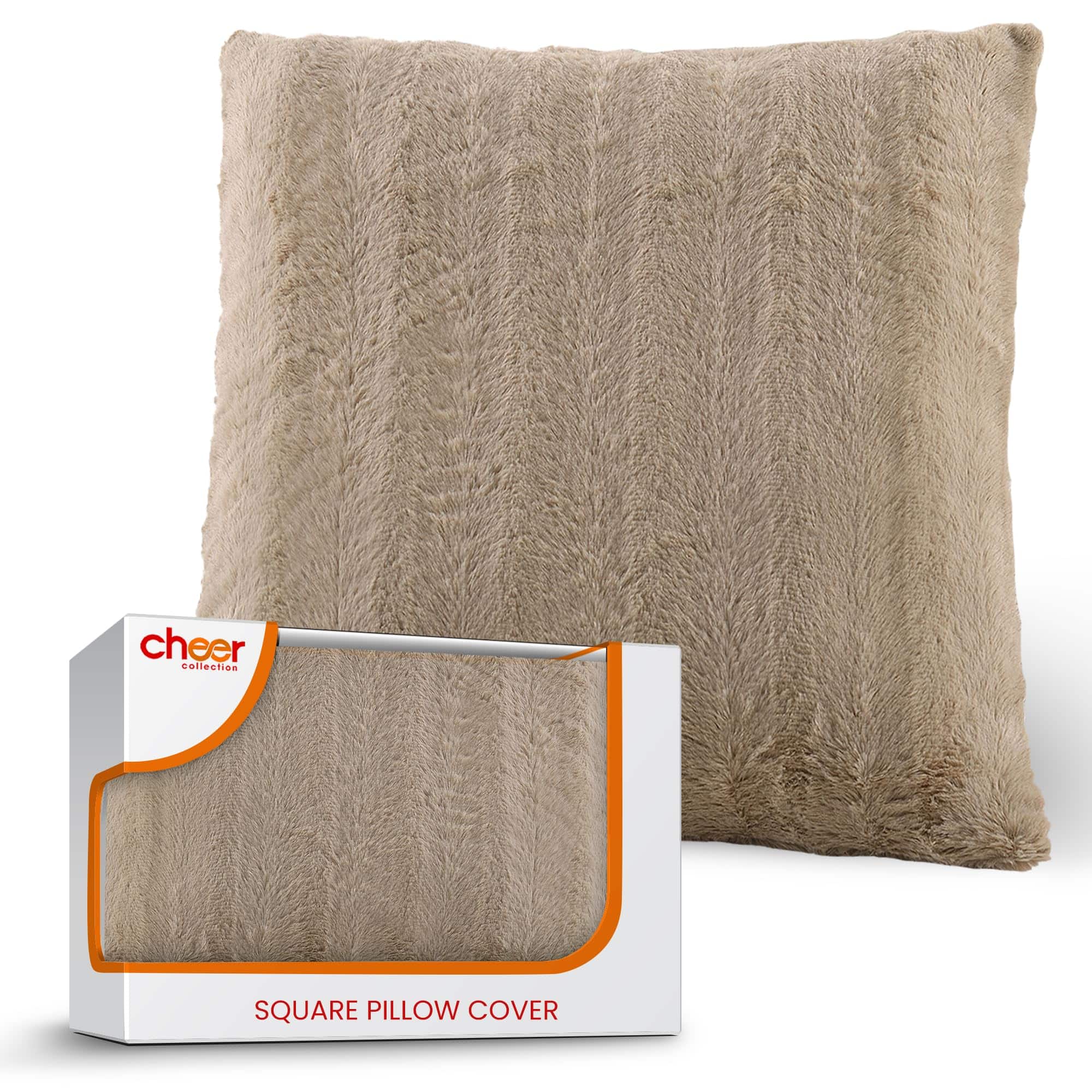 Cheer Collection - Faux Fur Throw Pillow Cover 18x18– Soft Decorative Accent Pillow Case for Couch or Bed, Cozy Faux Fur Cushion Cover - Sand