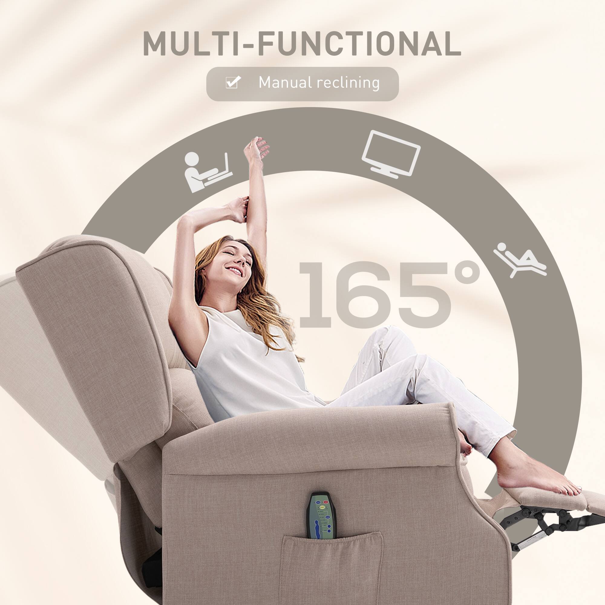 MULTI-FUNCTIONAL  
Manual reclining  
165°