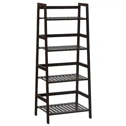 Front. Kadyn - Raised Planter Stand, Large Space Flower Rack Shelf,4-Tier Bamboo Plant Rack with Guardrails Stable-Brown.