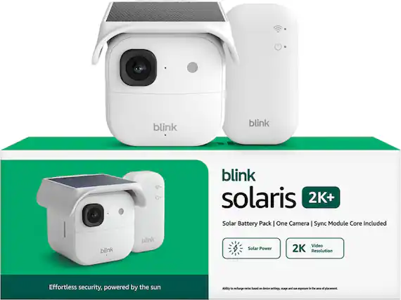 blink solaris 2K+ Solar Battery Pack | One Camera | Sync Module Core Included
blink Solar Power Video 2K Resolution
Effortless security, powered by the sun
Ability to recharge varies based on device settings, usage and sun exposure in the area of placement.