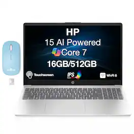 HP - Upgraded - 15 Laptop 15.6 FHD Display (Core 7 150U, 16GB, 512GB SSD, Intel Iris Xe, Win 11 Home) w/Dockztorm Wireless Mouse - Natural Silver