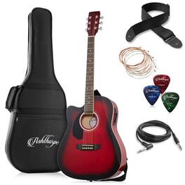 Ashthorpe - 41-in Left-Hand Dreadnought Cutaway Acoustic-Electric Guitar Bundle - Red