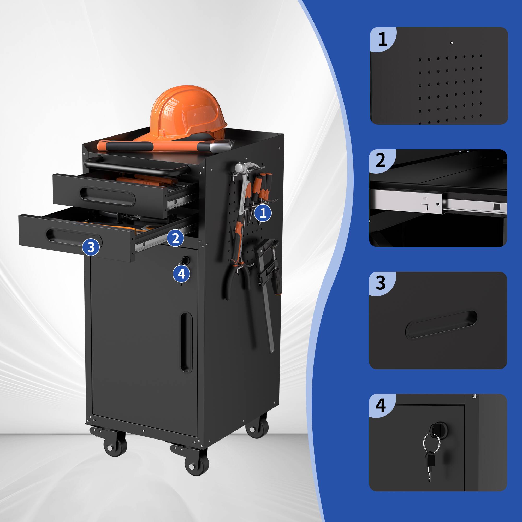 Alt View 1. Anysun - Anysun Rolling Narrow Metal Space-Saving Garage Storage Tool Cabinet for Tight Spaces - Black.