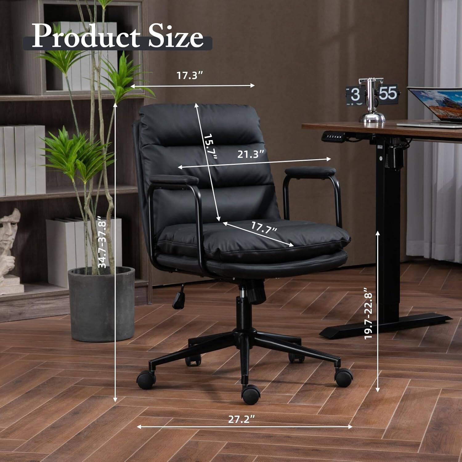 Product Size

- Height: 34.7" - 37.8"
- Width: 27.2"
- Depth: 21.3"
- Seat Height: 17.7"
- Seat Depth: 19.7" - 22.8"
- Back Height: 17.3"
- Armrest Height: 15.7"