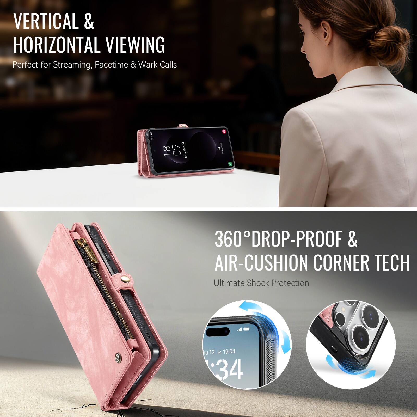 VERTICAL & HORIZONTAL VIEWING  
Perfect for Streaming, Facetime & Work Calls  

360° DROP-PROOF & AIR-CUSHION CORNER TECH  
Ultimate Shock Protection