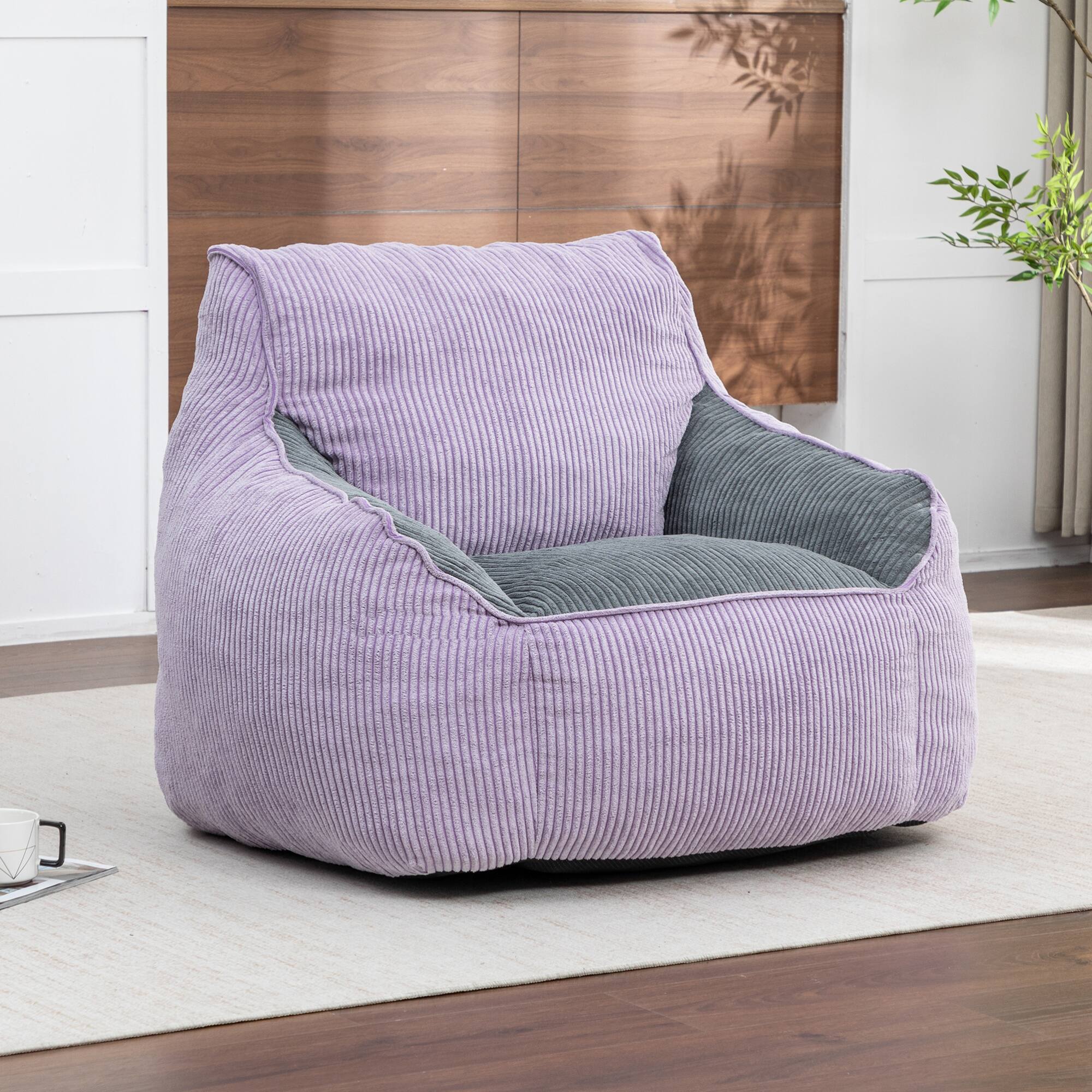 Angle. GOODSILO - Large Corduroy Bean Bag Sofa Chair with Armrests and Included Filler for Living Room and Bedroom - Gray,Purple.