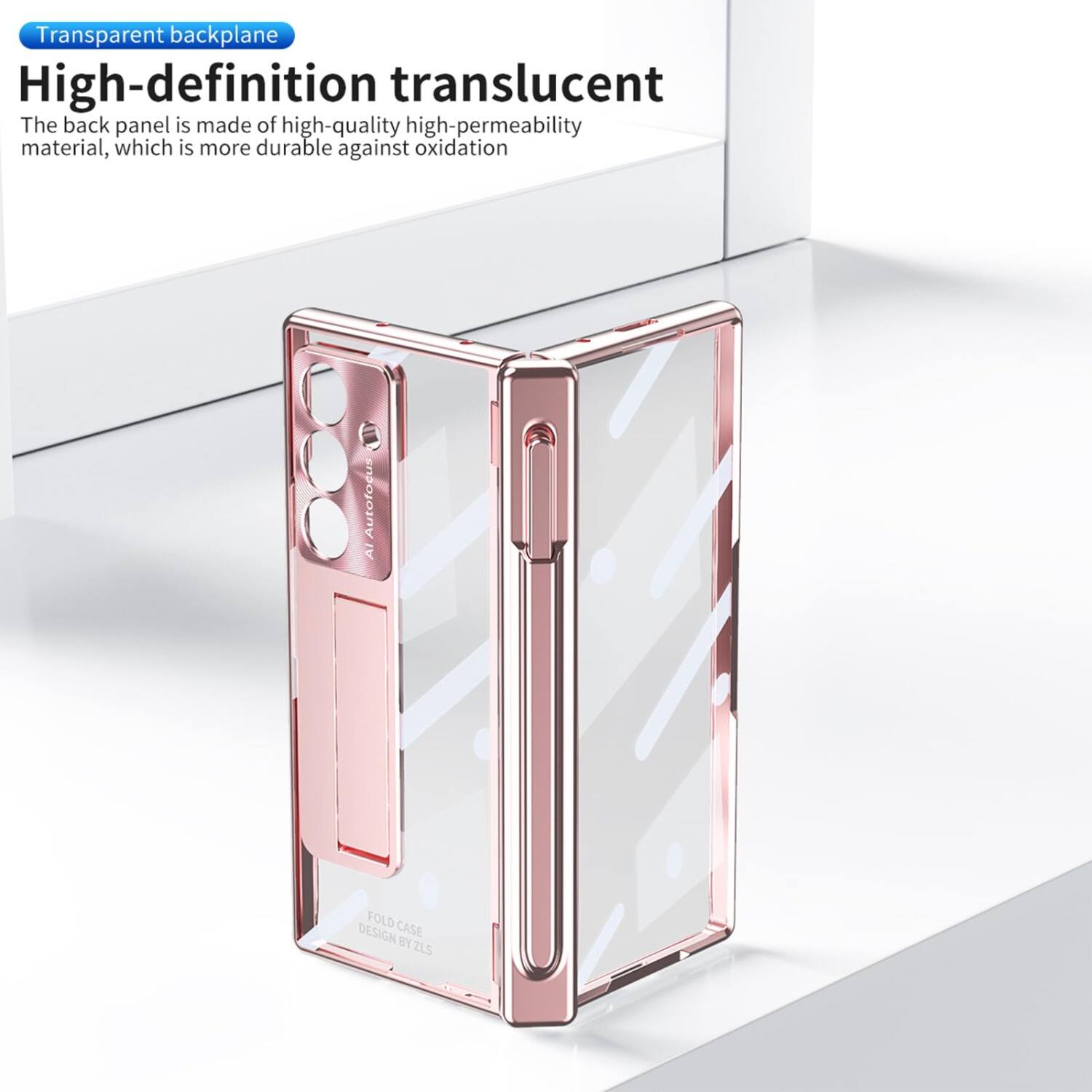 Transparent backplane  
High-definition translucent  
The back panel is made of high-quality high-permeability material, which is more durable against oxidation  

Autofocus  

FOLD CASE DESIGN BY ZLS