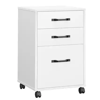 Front. Songmics Home - Mobile File Cabinet, 3 Drawers Filing Cabinet,for A4, Letter Sized Documents, Adjustable Hanging Rail for File Folders - Cloud White.