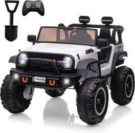 Homhougo - 24V Kids Electric Ride On Truck, 2-Seater 4WD w/ Remote, LED Lights, White
