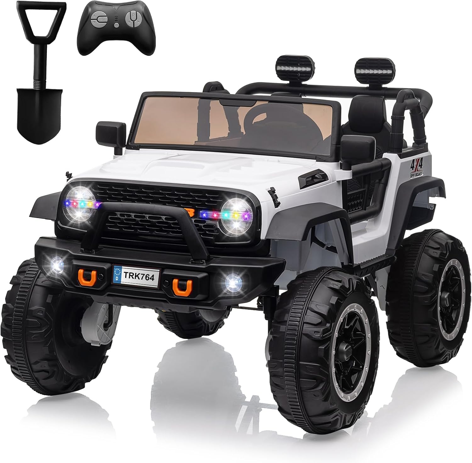 Front. Homhougo - 24V Kids Electric Ride On Truck, 2-Seater 4WD w/ Remote, LED Lights, White.