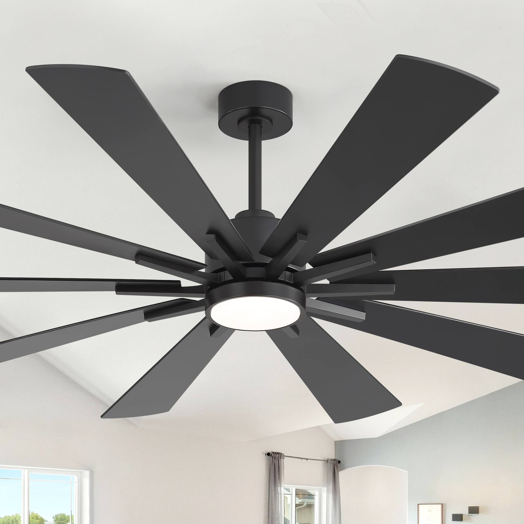 Alt View 9. Breezary - 72-Inch Modern Ceiling Fan, Dimmable LED, 10 Premium Plywood Blades, Quiet DC Motor, Remote Control, 6"/12" Downrods - 72-inch in Black and Walnut finish.