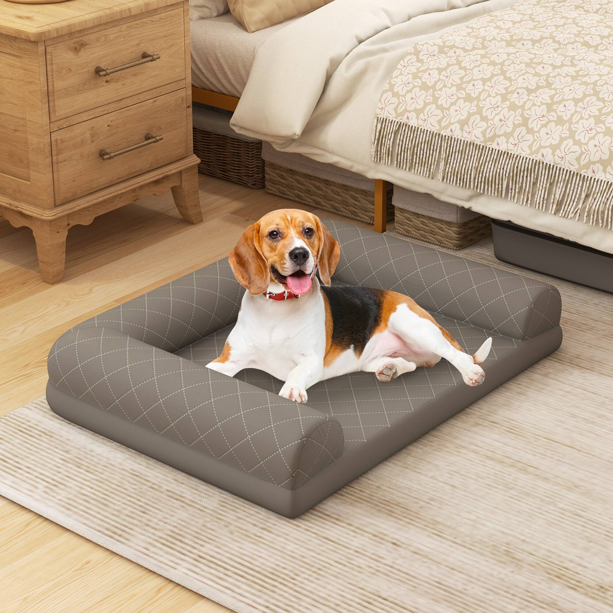 Alt View 1. Costway - Costway Orthopedic Dog Bed Medium Small Dogs with 3-Side Bolster Non-Slip Bottom Zippers - Grey.