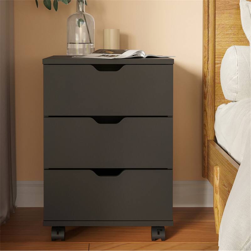 Back. HTUTWOO - 15.74"L 3-Drawer Vertical Filing Cabinet - Rolling Wood Mobile File Cabinet, With Lockable Casters, Fully Assembled - Black.